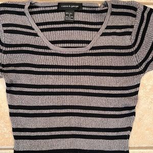 EUC 100% silk fitted knit sweater with stripes in classic.